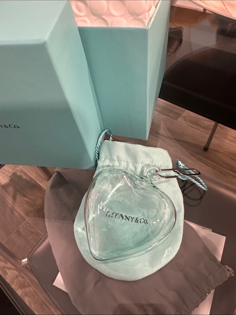 Tiffany & Co. Heart-Shaped Glass Mini Bag Ornament in Tiffany Blue